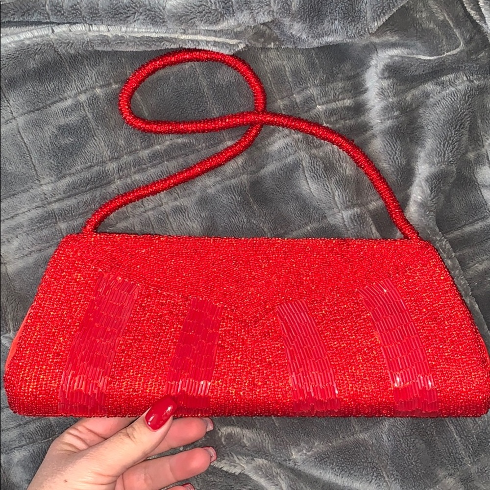 Red beaded evening clutch